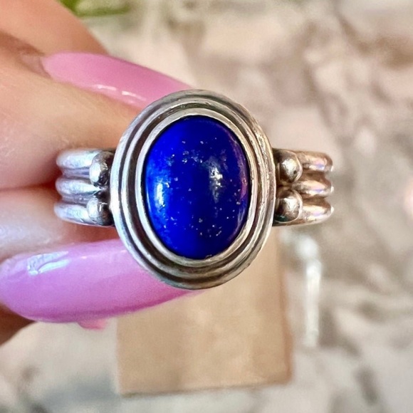 Vintage Lapis Lazuli Handmade Ring Solid 925 Sterling Silver oval cabochon gem - Picture 13 of 13
